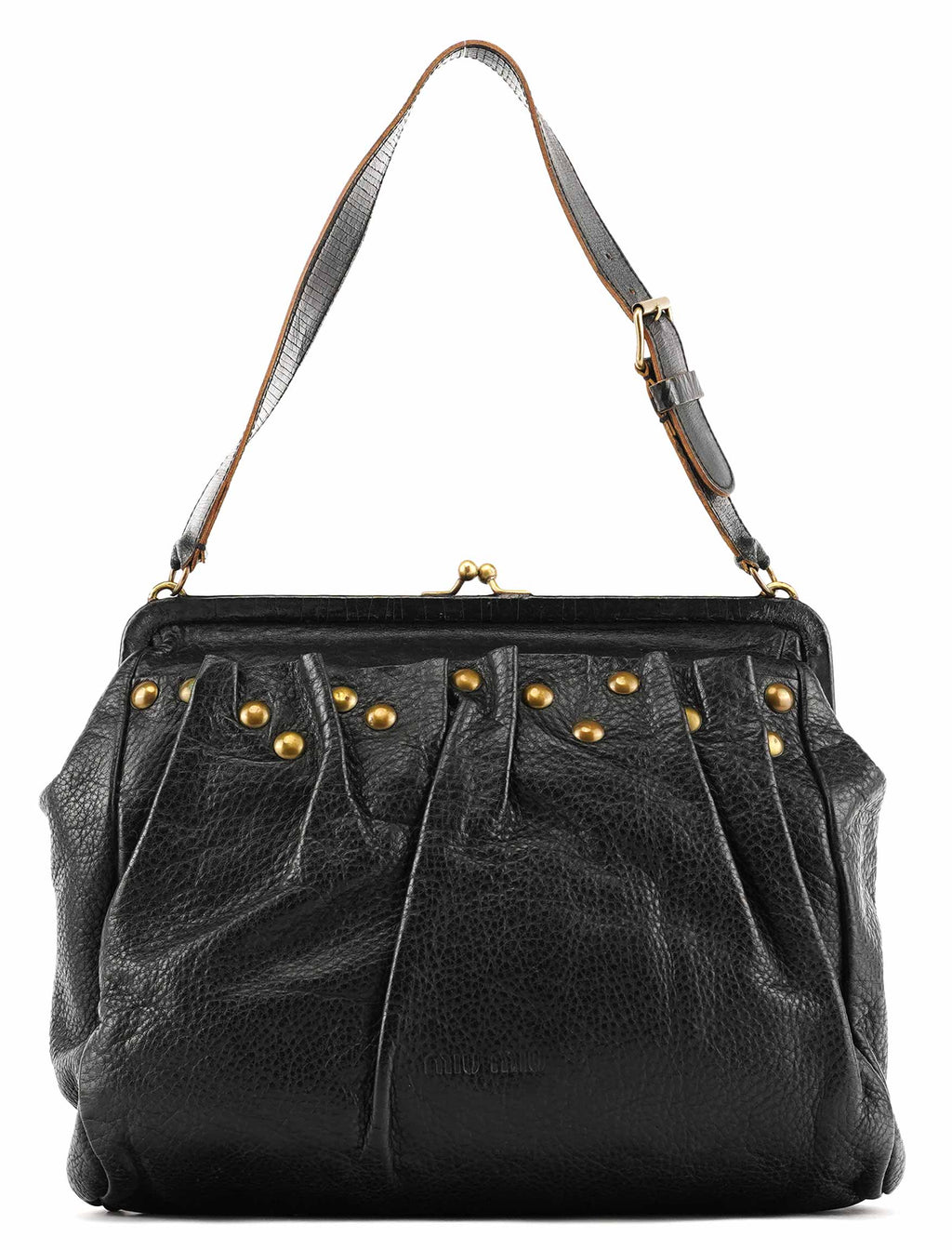 Black Studded Leather Clutch Handbag