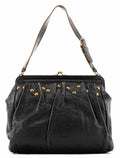 Black Studded Leather Clutch Handbag