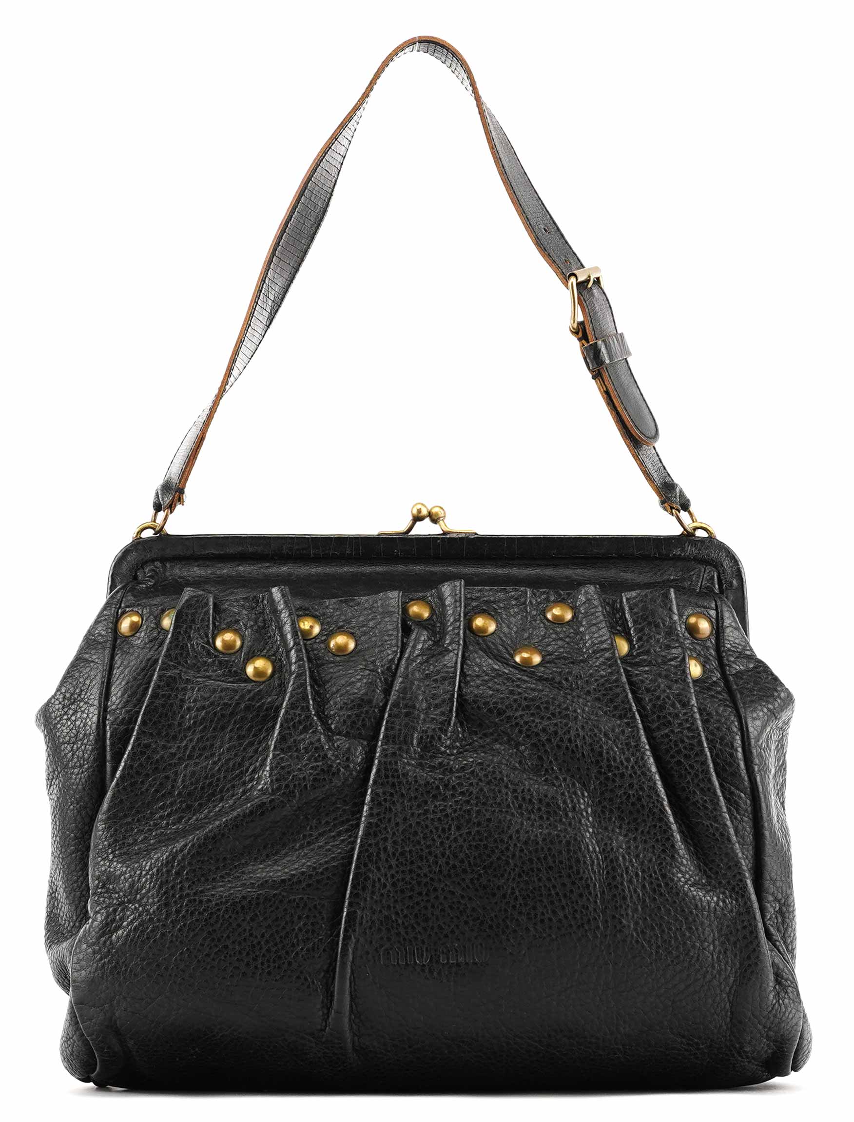 Black Studded Leather Clutch Handbag