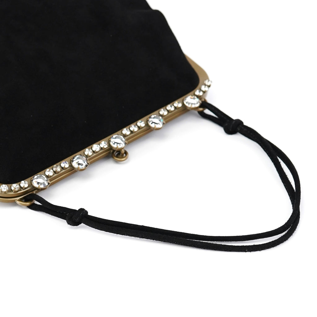 Black Suede Crystal Clutch Shoulder Bag