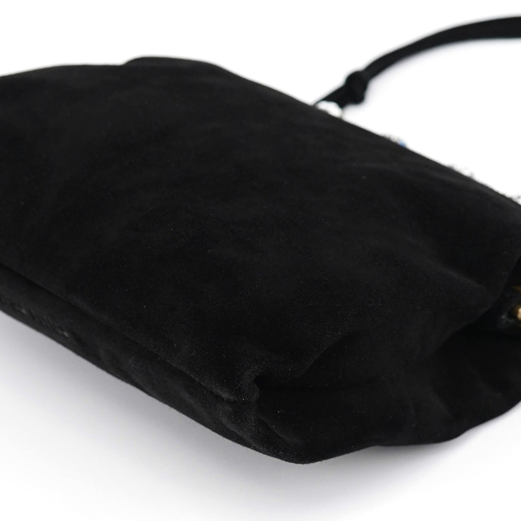 Black Suede Crystal Clutch Shoulder Bag