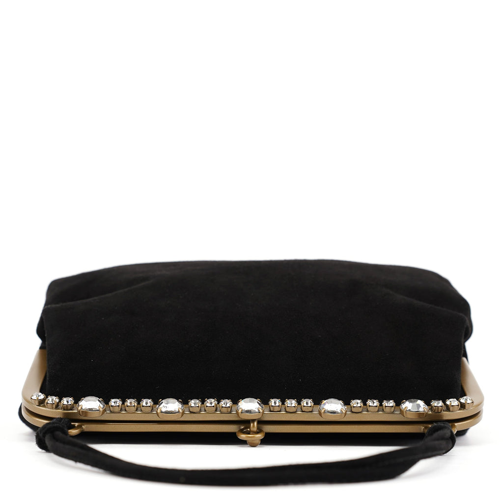 Black Suede Crystal Clutch Shoulder Bag