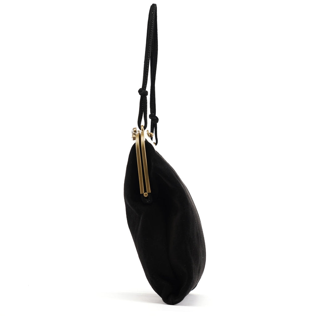 Black Suede Crystal Clutch Shoulder Bag