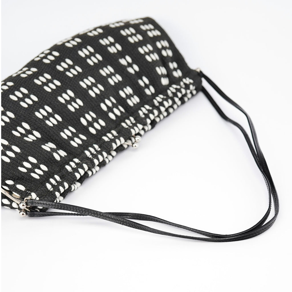 Black White Canvas Stitch Shoulder Bag