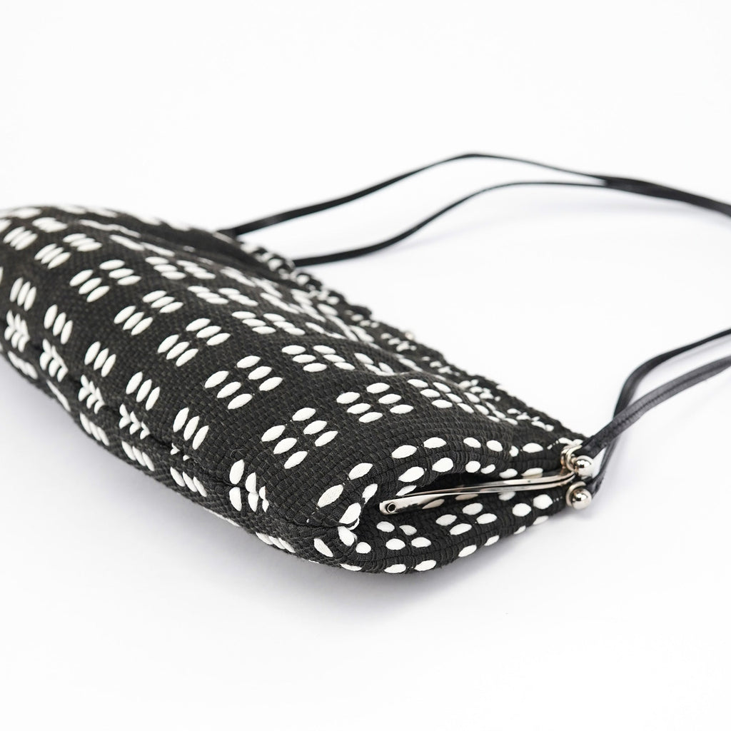Black White Canvas Stitch Shoulder Bag