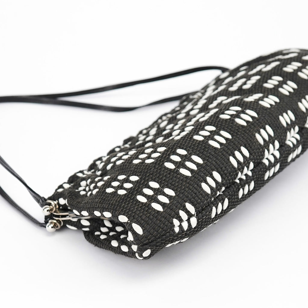 Black White Canvas Stitch Shoulder Bag