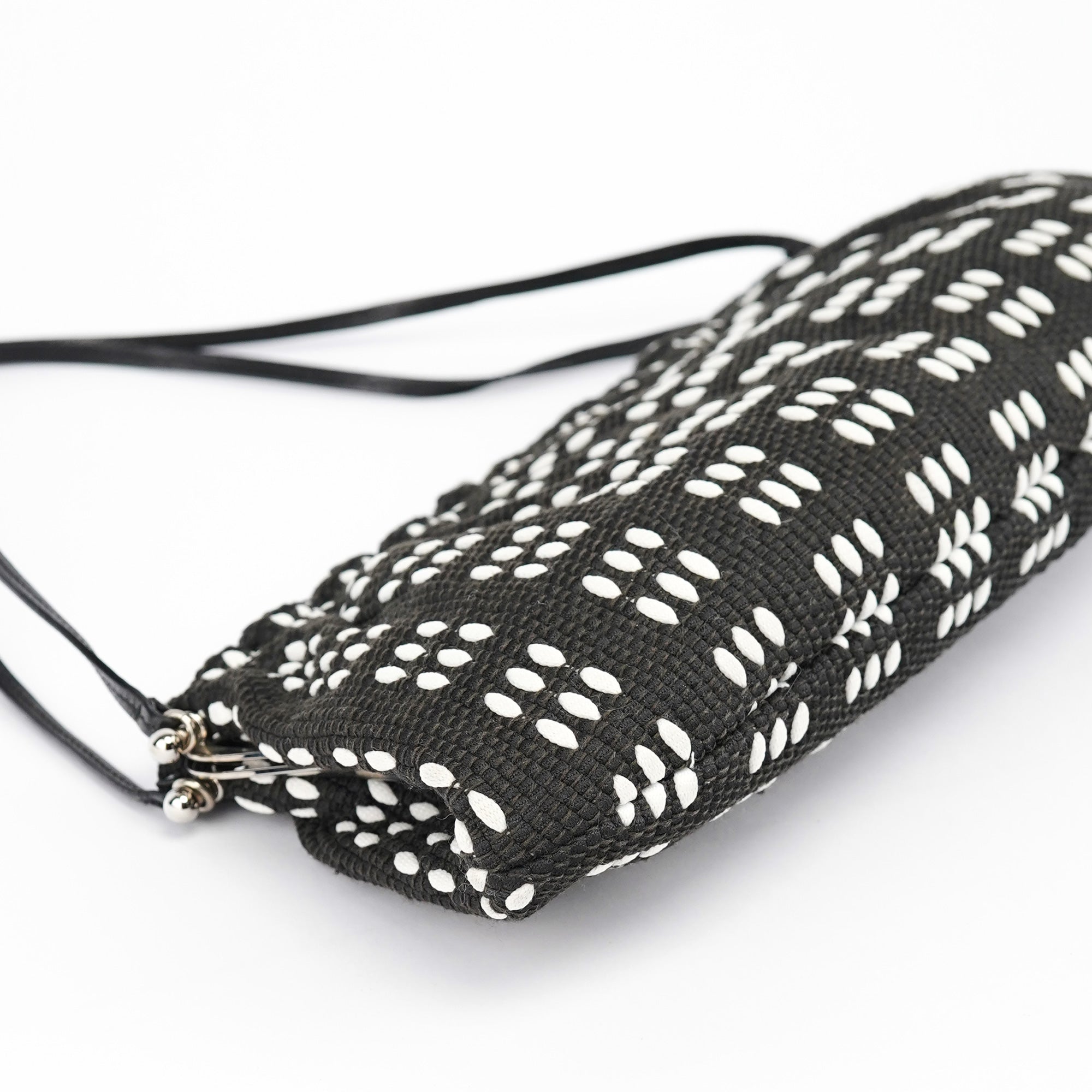 Black White Canvas Stitch Shoulder Bag