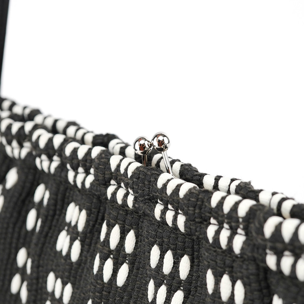 Black White Canvas Stitch Shoulder Bag