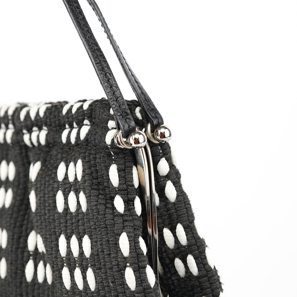 Black White Canvas Stitch Shoulder Bag