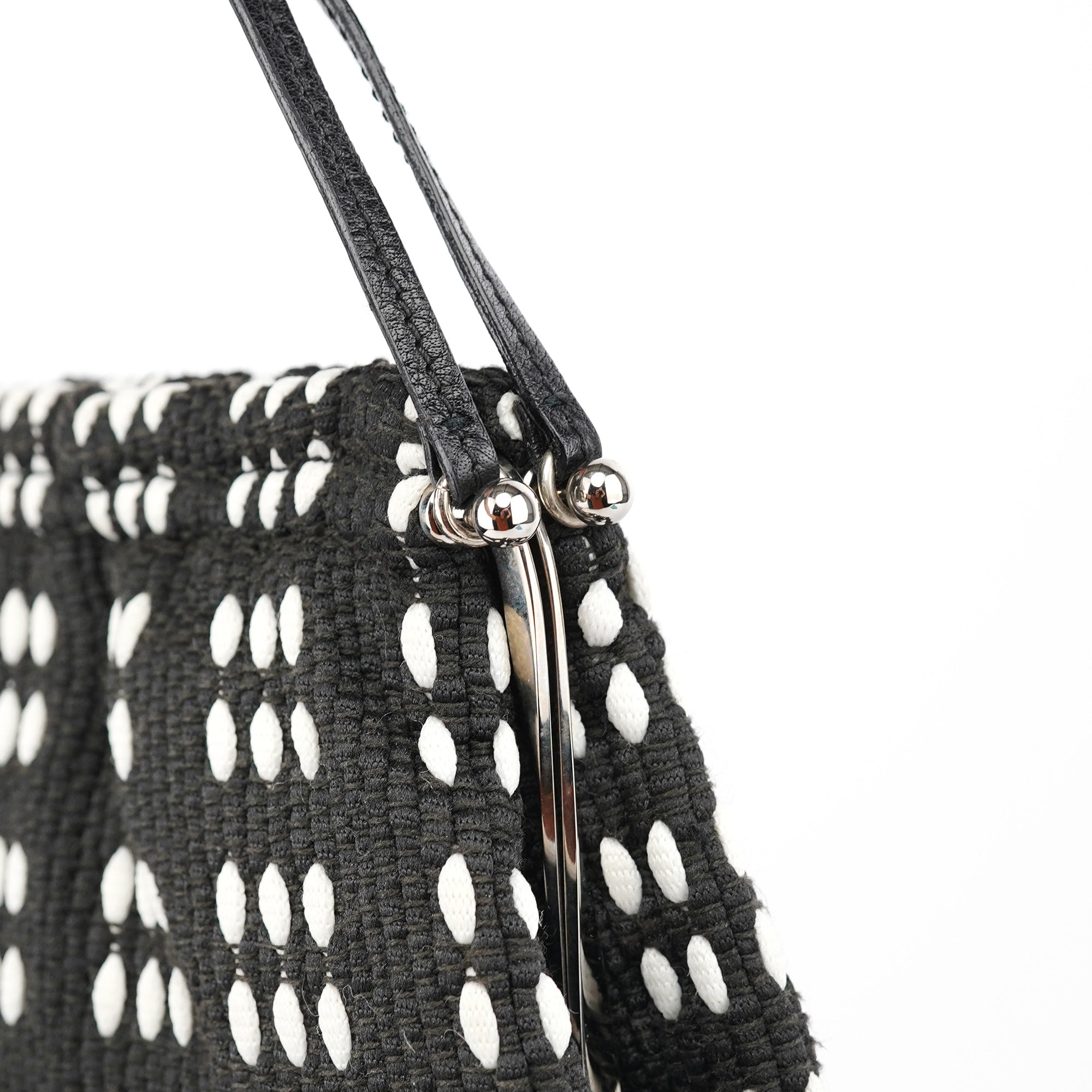 Black White Canvas Stitch Shoulder Bag