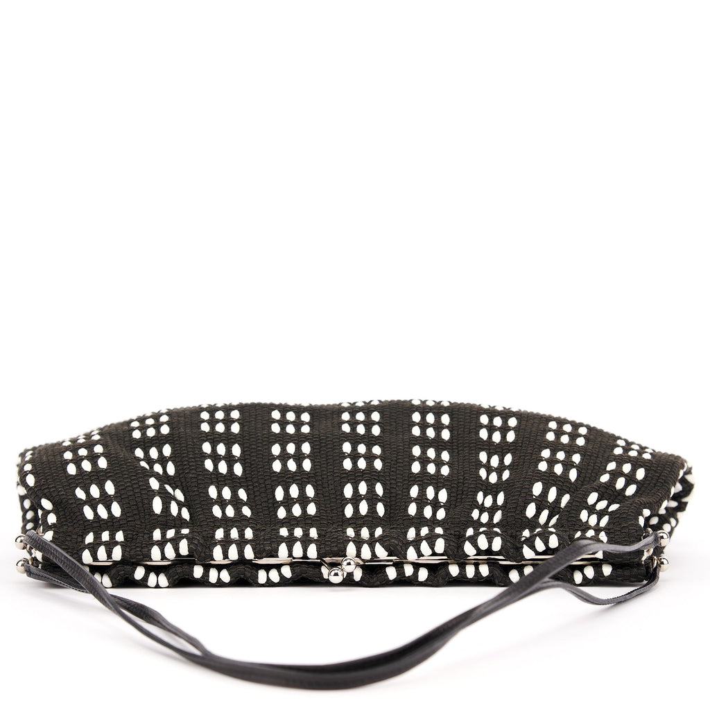 Black White Canvas Stitch Shoulder Bag