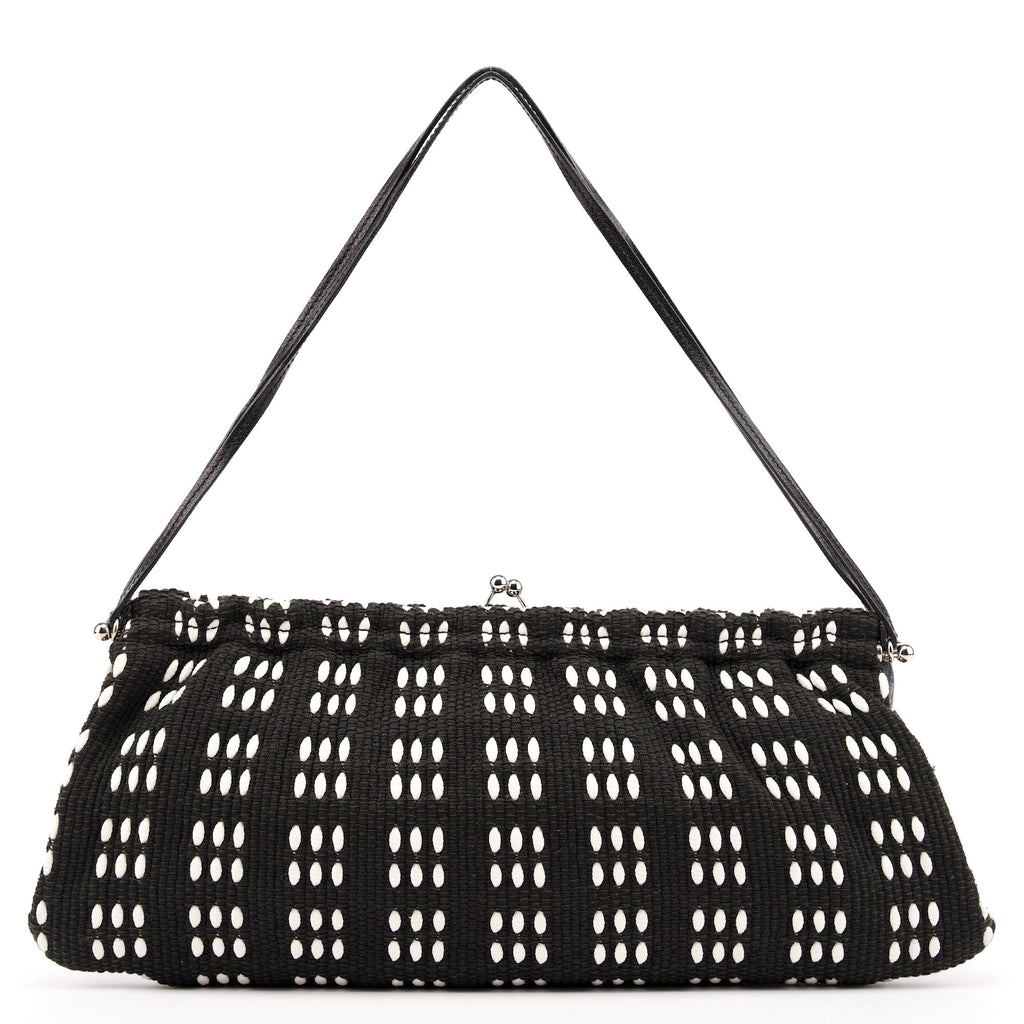 Black White Canvas Stitch Shoulder Bag