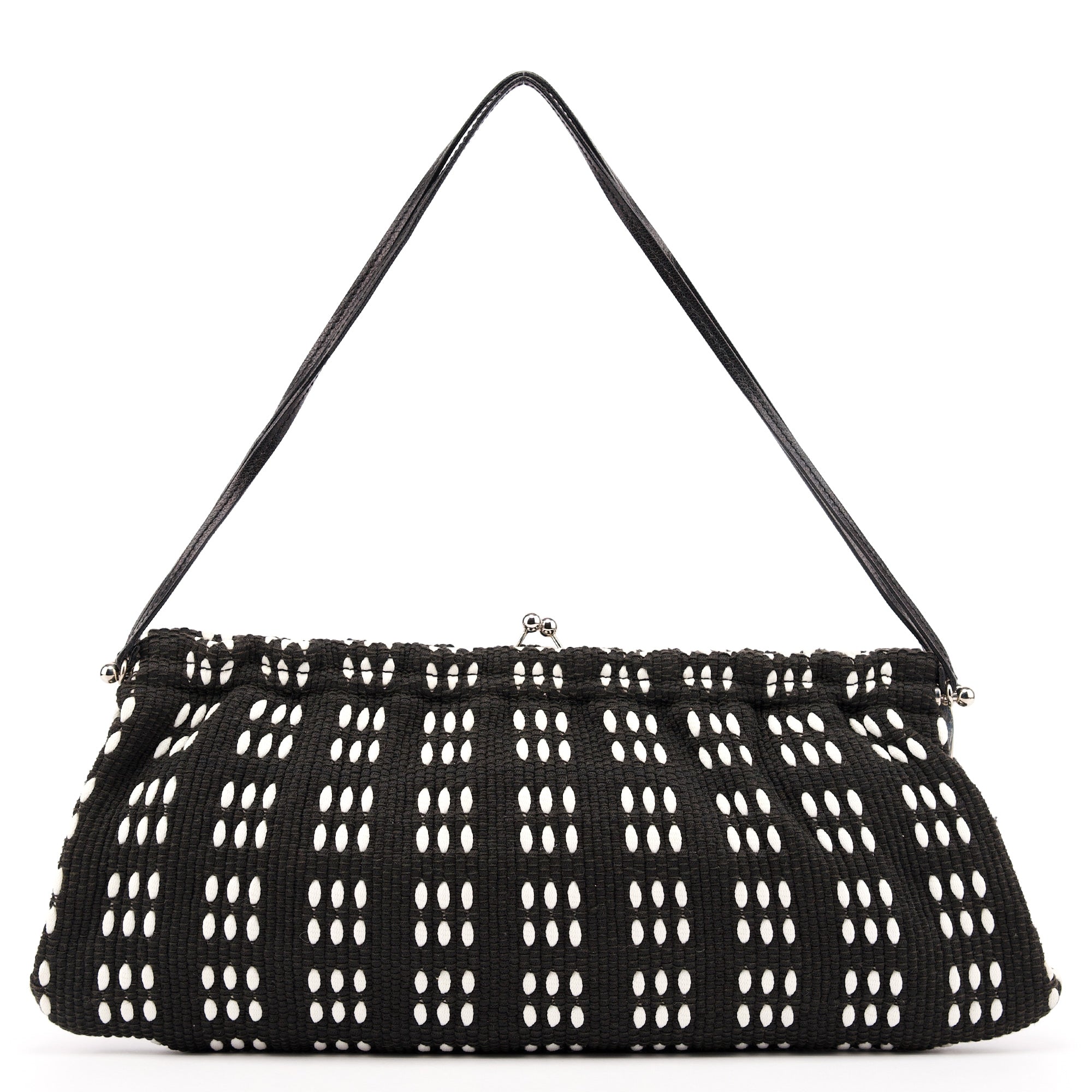 Black White Canvas Stitch Shoulder Bag
