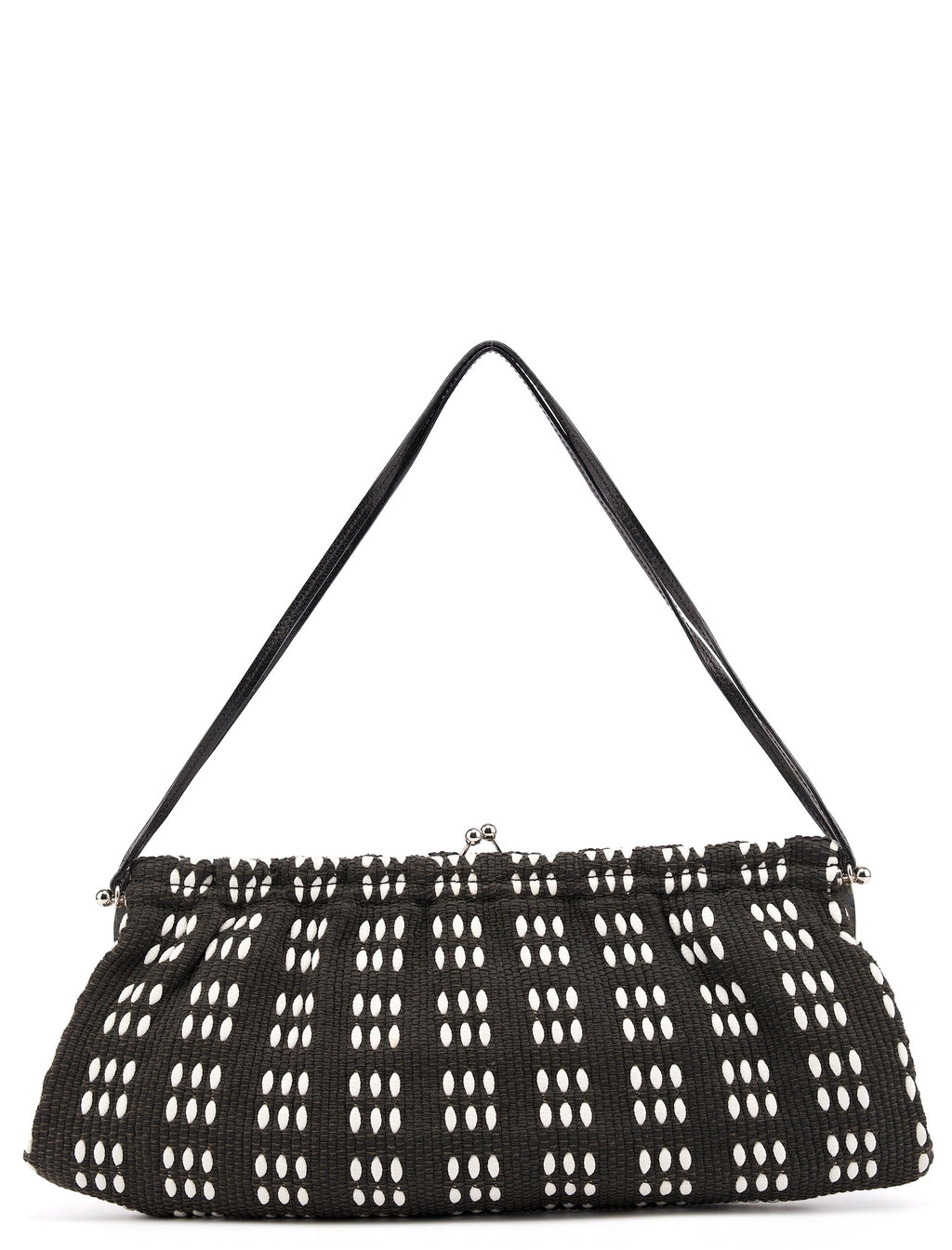 Black White Canvas Stitch Shoulder Bag