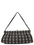 Black White Canvas Stitch Shoulder Bag