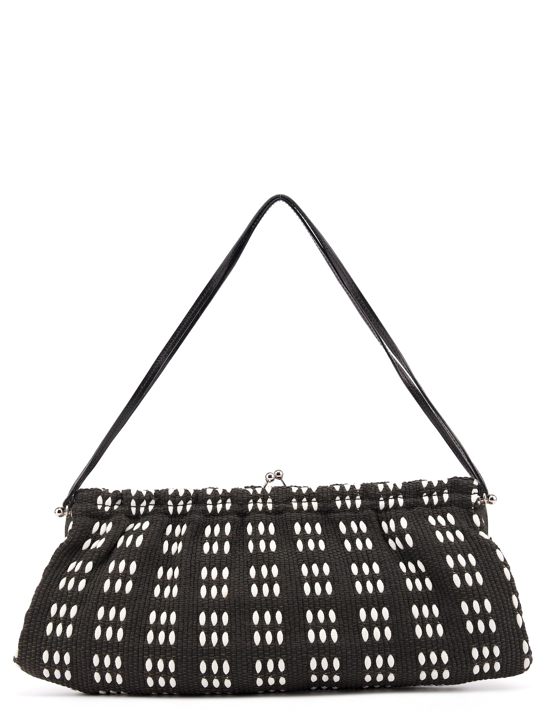 Black White Canvas Stitch Shoulder Bag