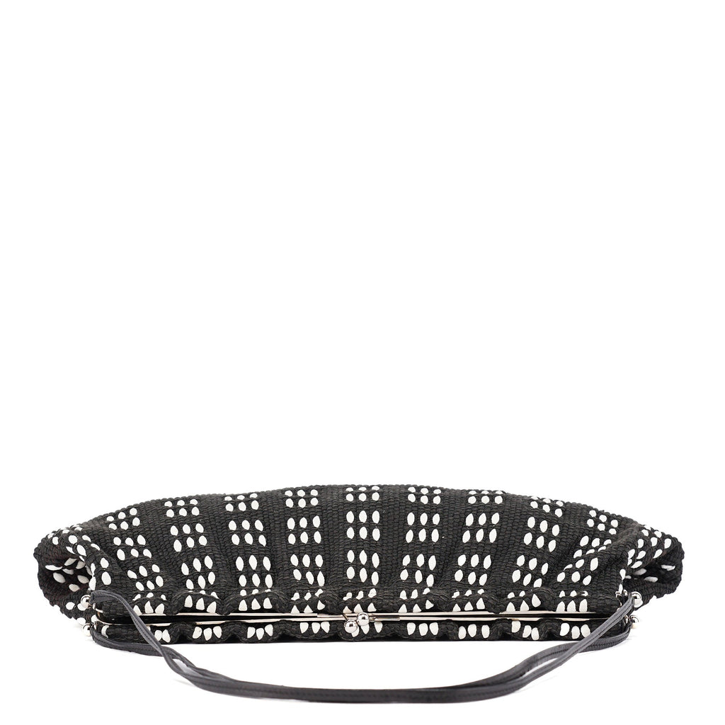 Black White Woven Canvas Shoulder Bag