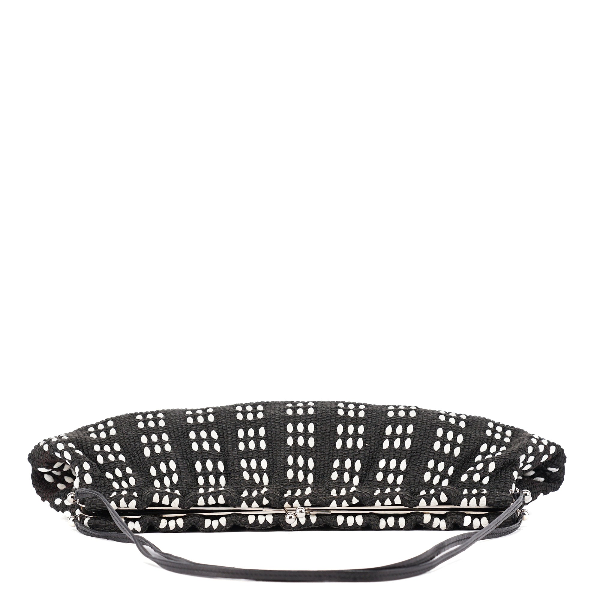 Black White Woven Canvas Shoulder Bag