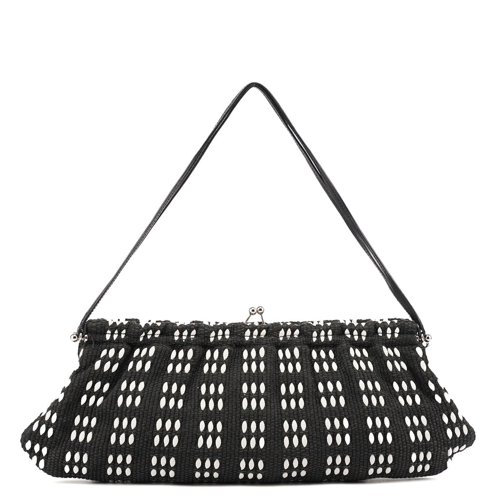 Black White Woven Canvas Shoulder Bag