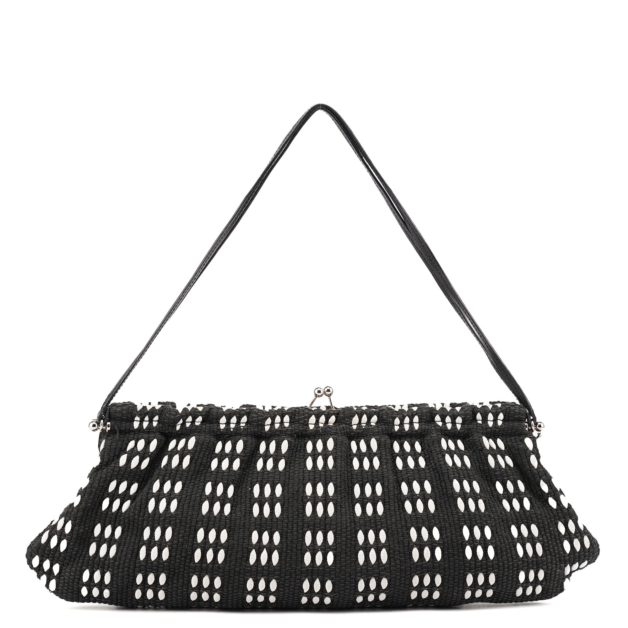 Black White Woven Canvas Shoulder Bag