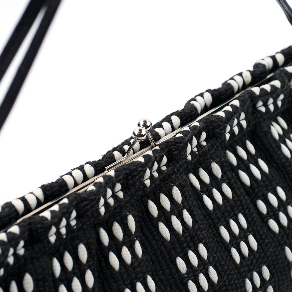 Black White Woven Canvas Shoulder Bag