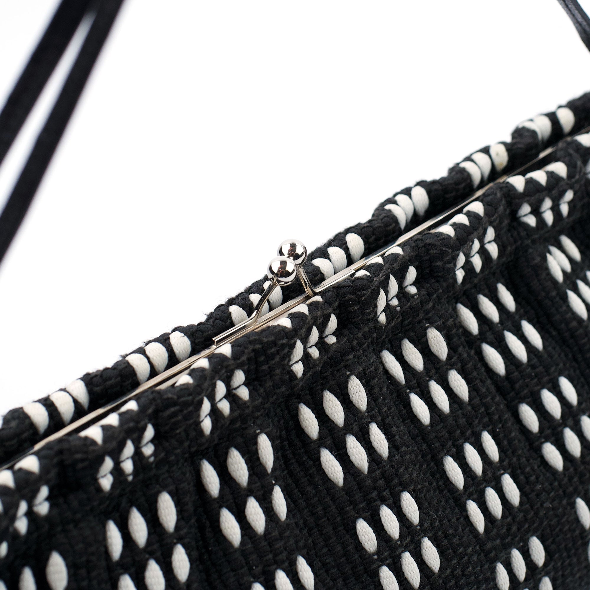 Black White Woven Canvas Shoulder Bag