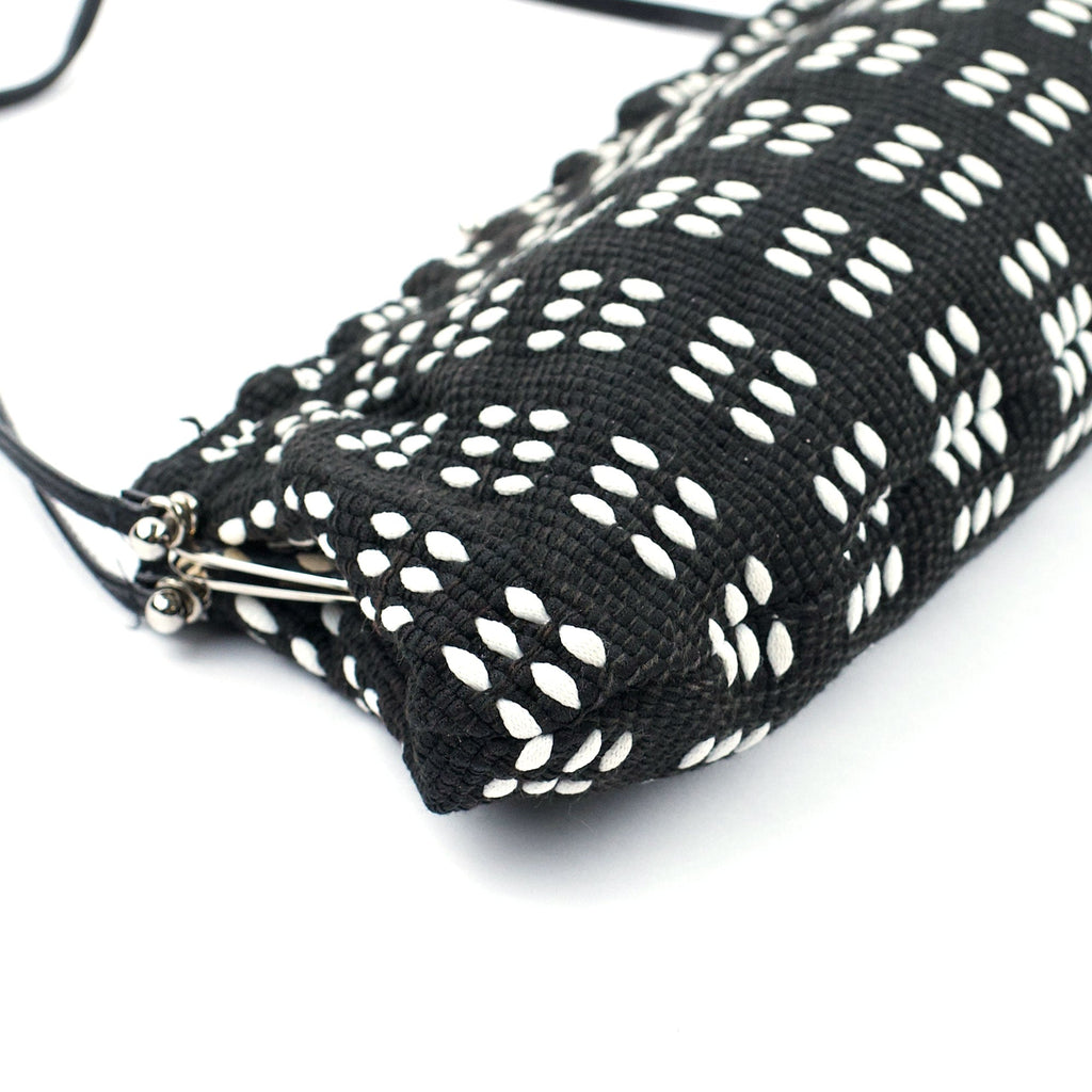 Black White Woven Canvas Shoulder Bag