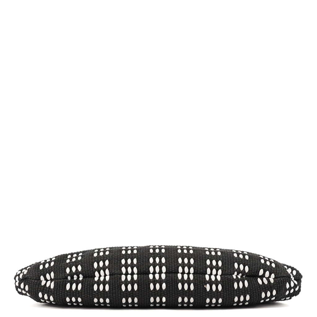 Black White Woven Canvas Shoulder Bag