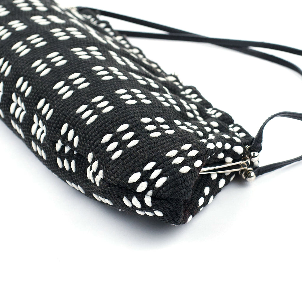 Black White Woven Canvas Shoulder Bag
