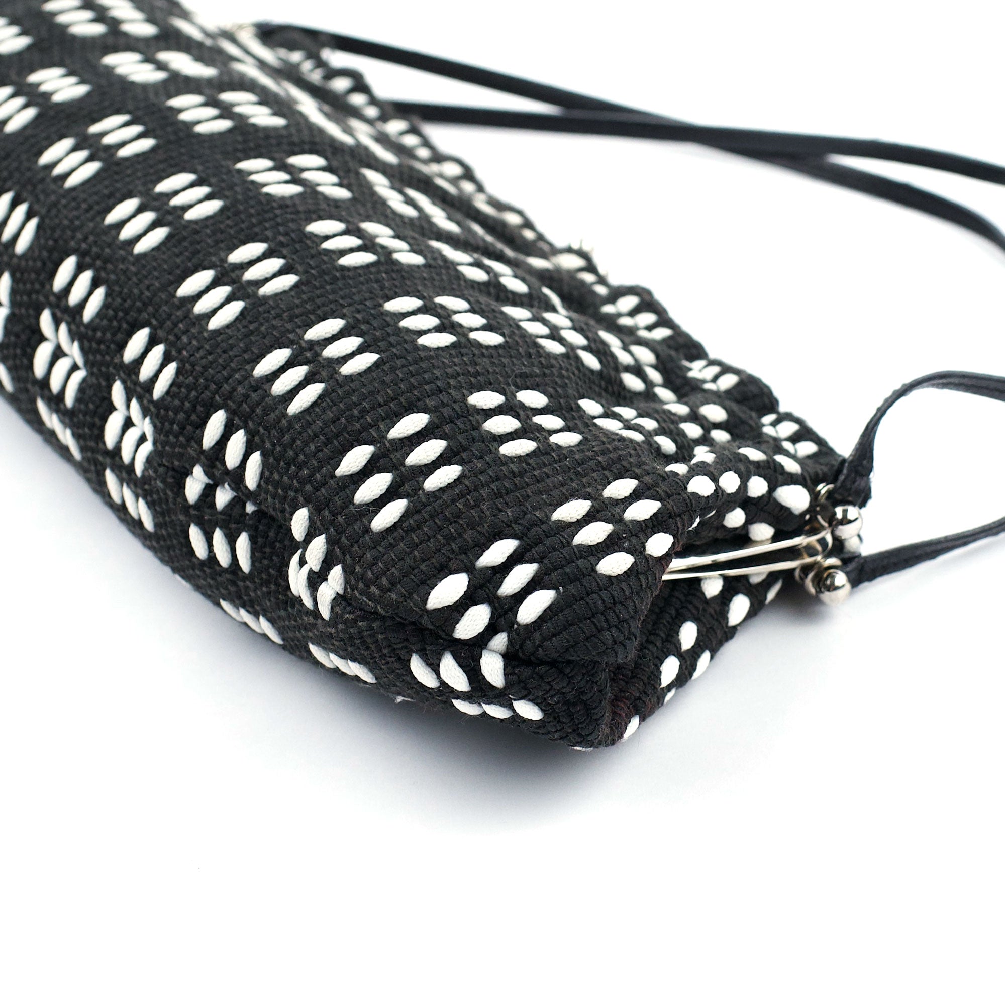 Black White Woven Canvas Shoulder Bag