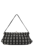 Black White Woven Canvas Shoulder Bag