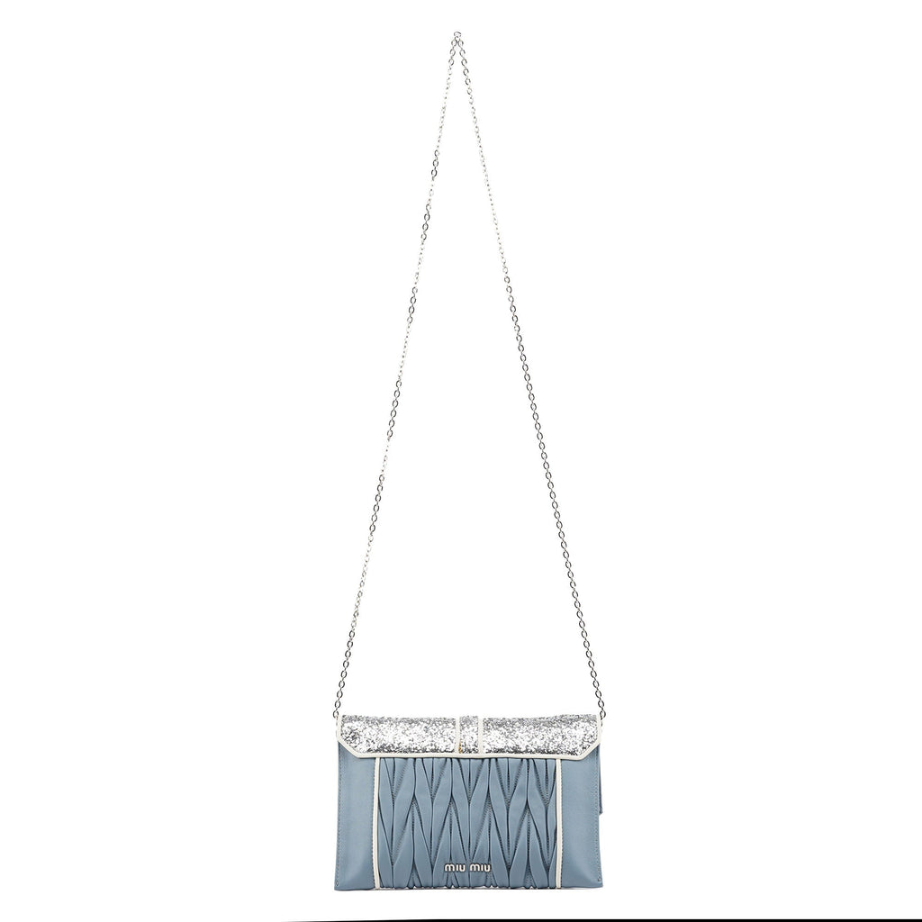 Blue Quilted Glitter Shoulder Bag