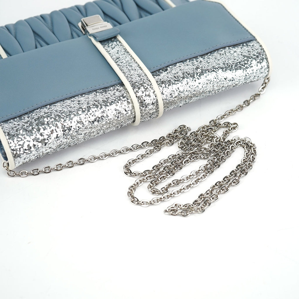 Blue Quilted Glitter Shoulder Bag