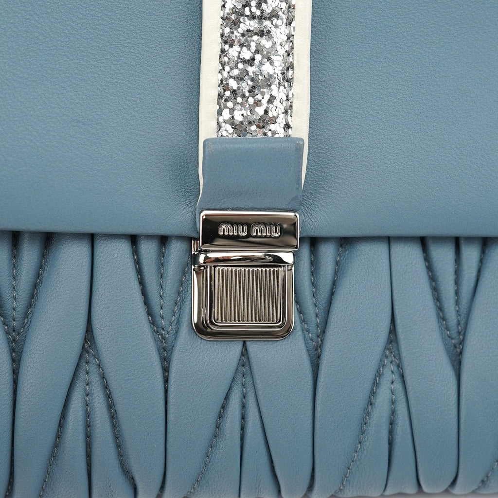Blue Quilted Glitter Shoulder Bag