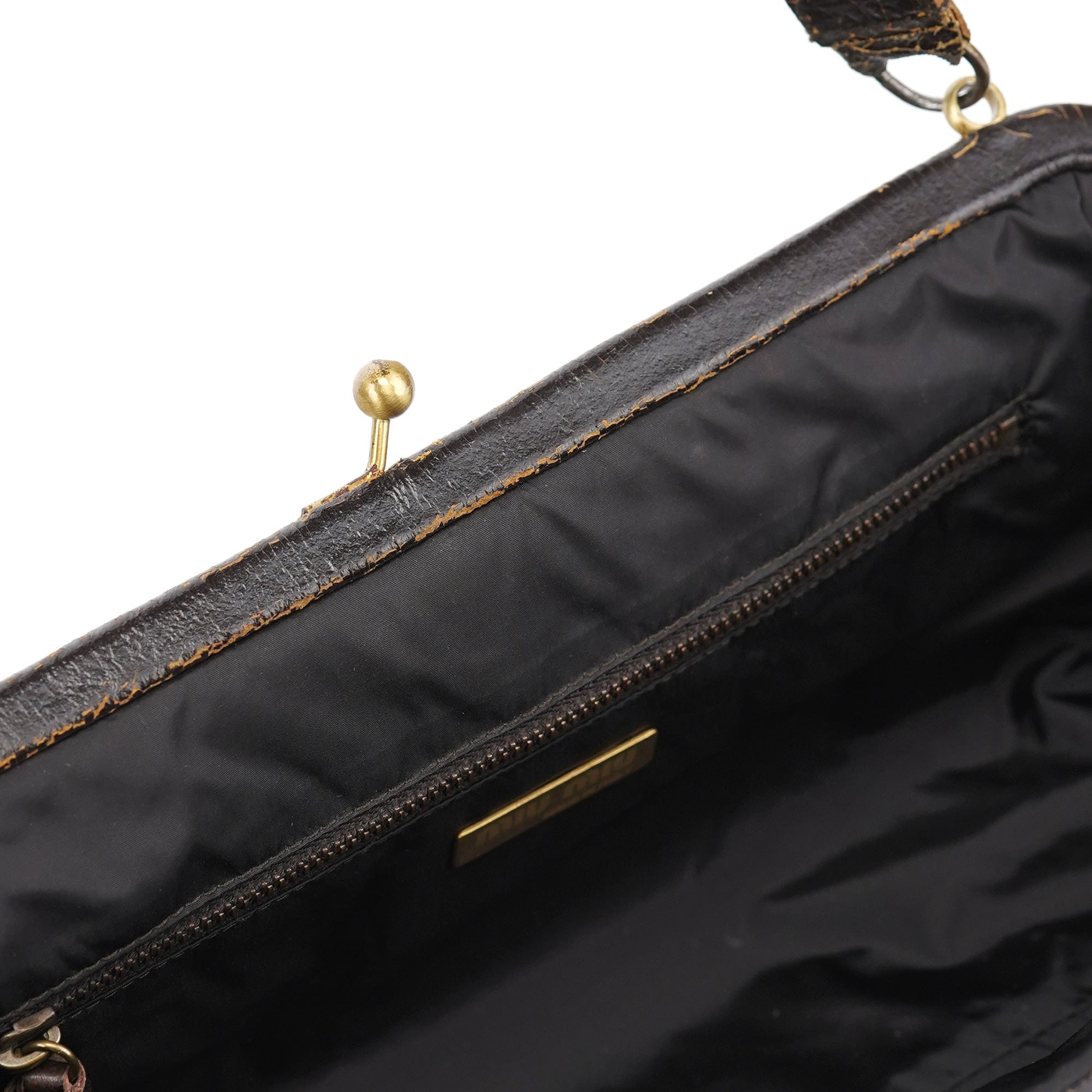 Brown Crackled Leather Clutch Shoulder Bag