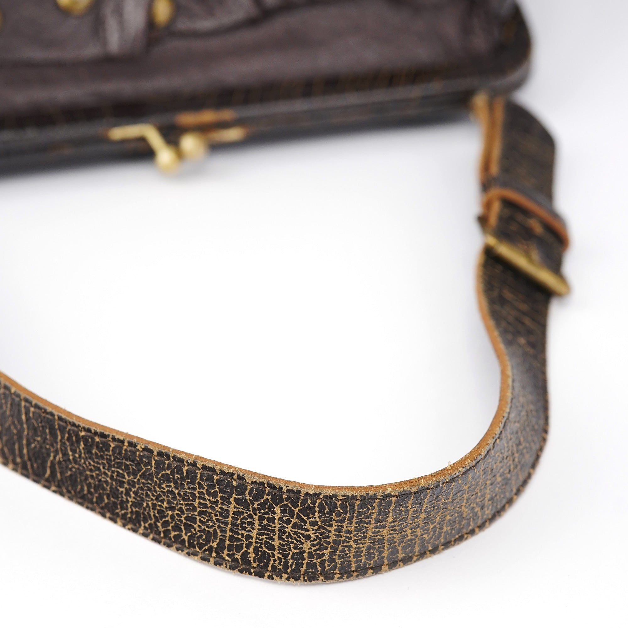 Brown Crackled Leather Clutch Shoulder Bag