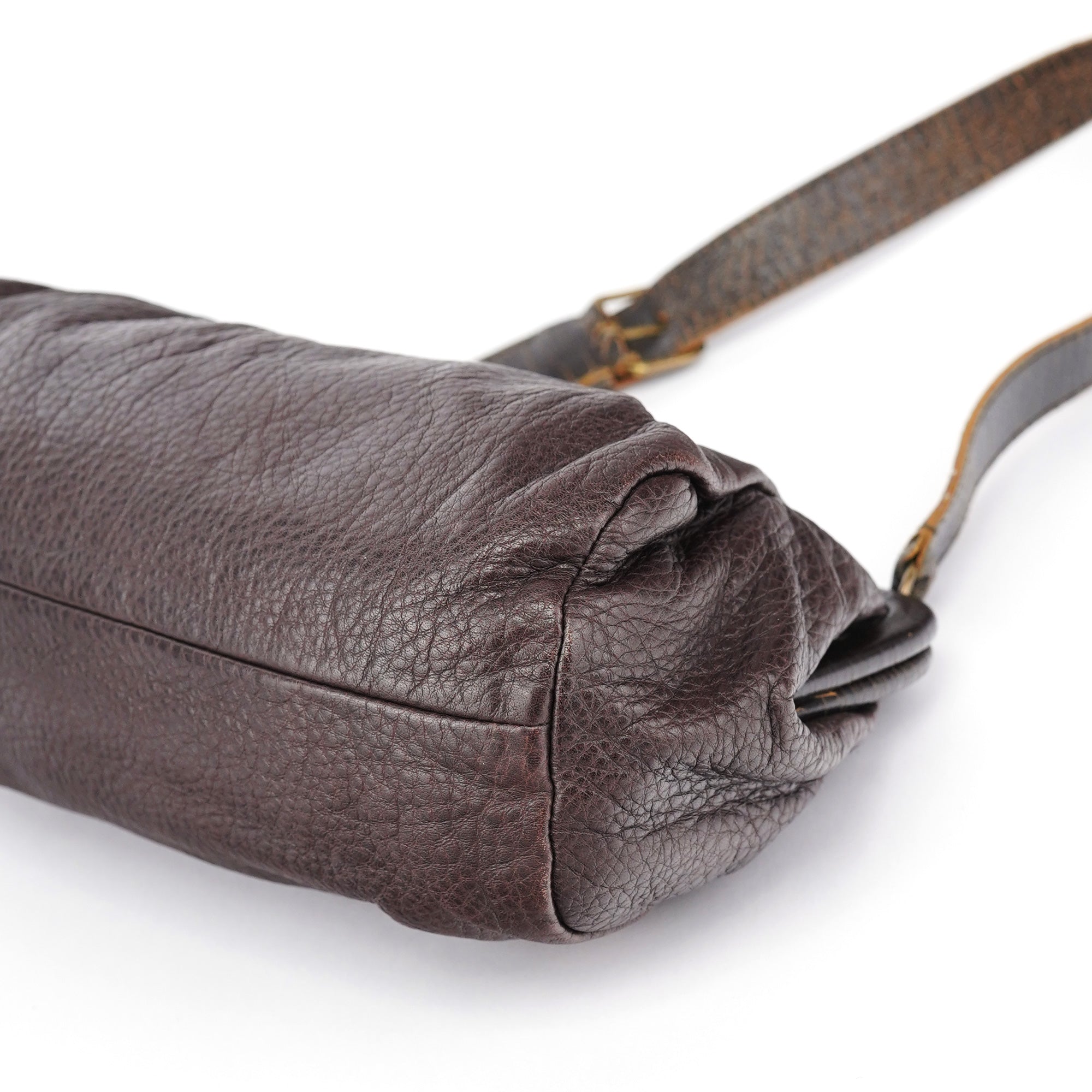 Brown Crackled Leather Clutch Shoulder Bag
