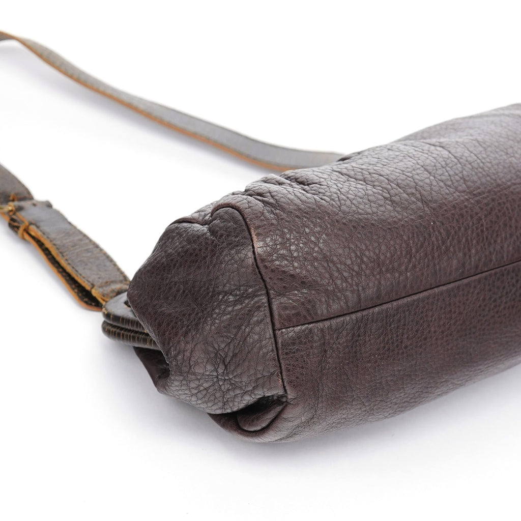 Brown Crackled Leather Clutch Shoulder Bag