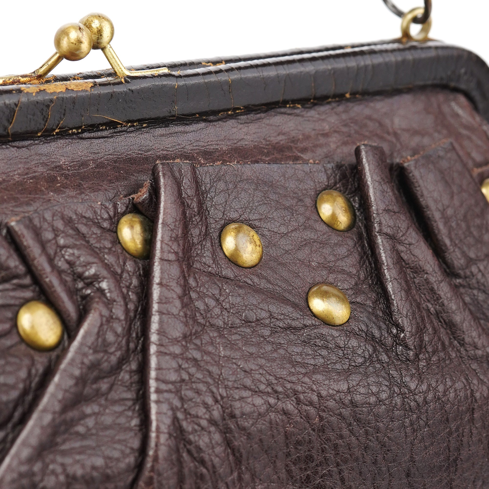 Brown Crackled Leather Clutch Shoulder Bag