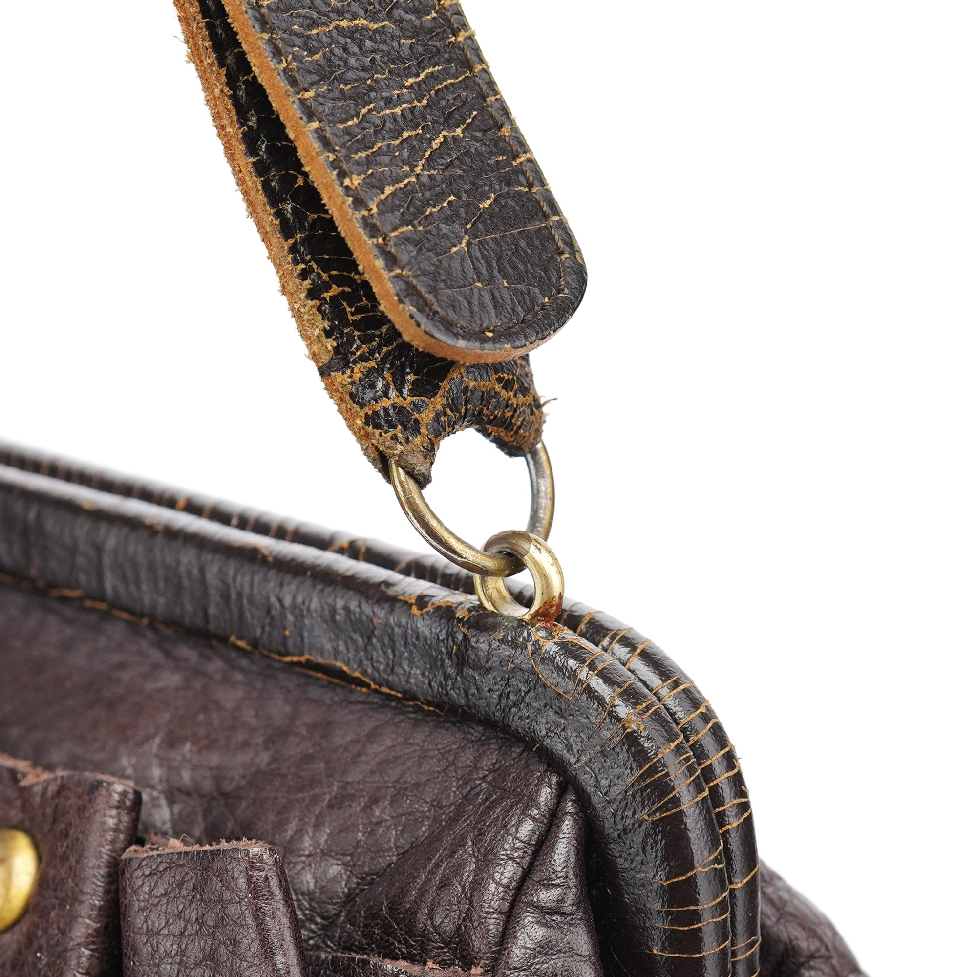Brown Crackled Leather Clutch Shoulder Bag