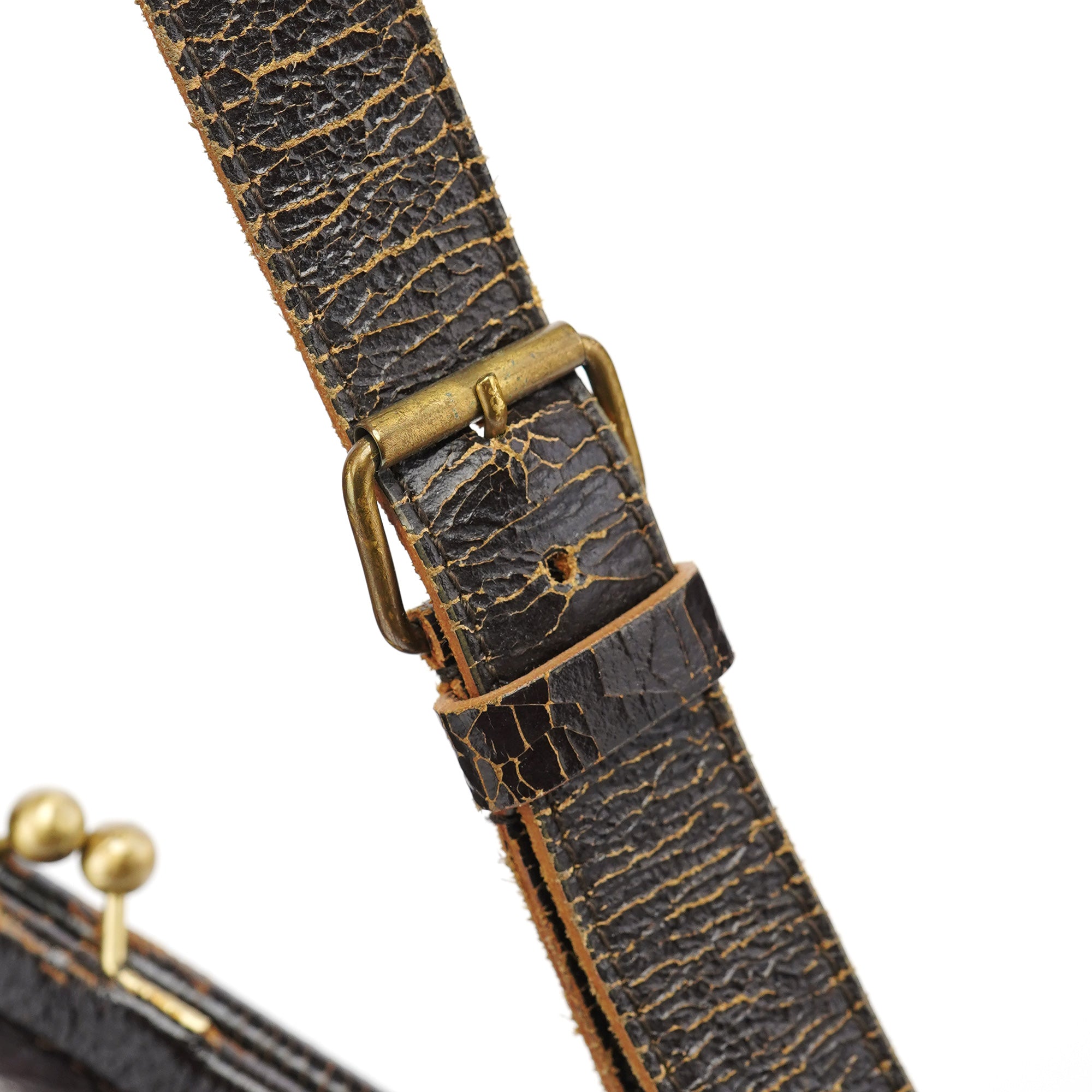 Brown Crackled Leather Clutch Shoulder Bag