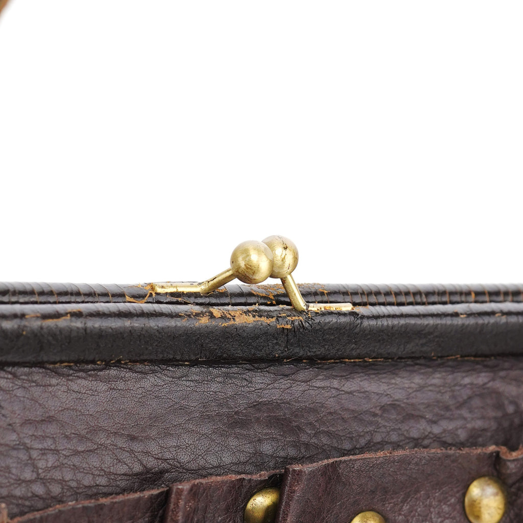 Brown Crackled Leather Clutch Shoulder Bag