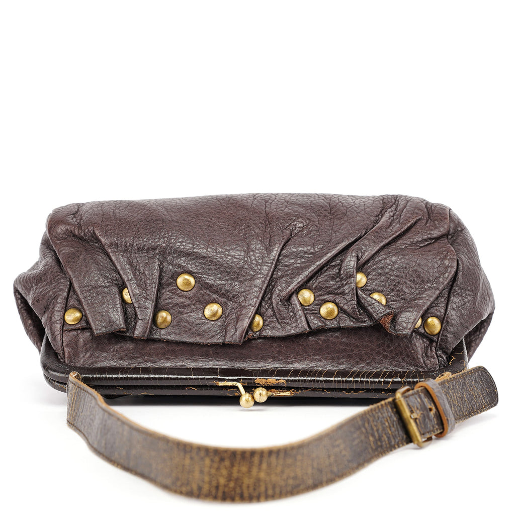 Brown Crackled Leather Clutch Shoulder Bag