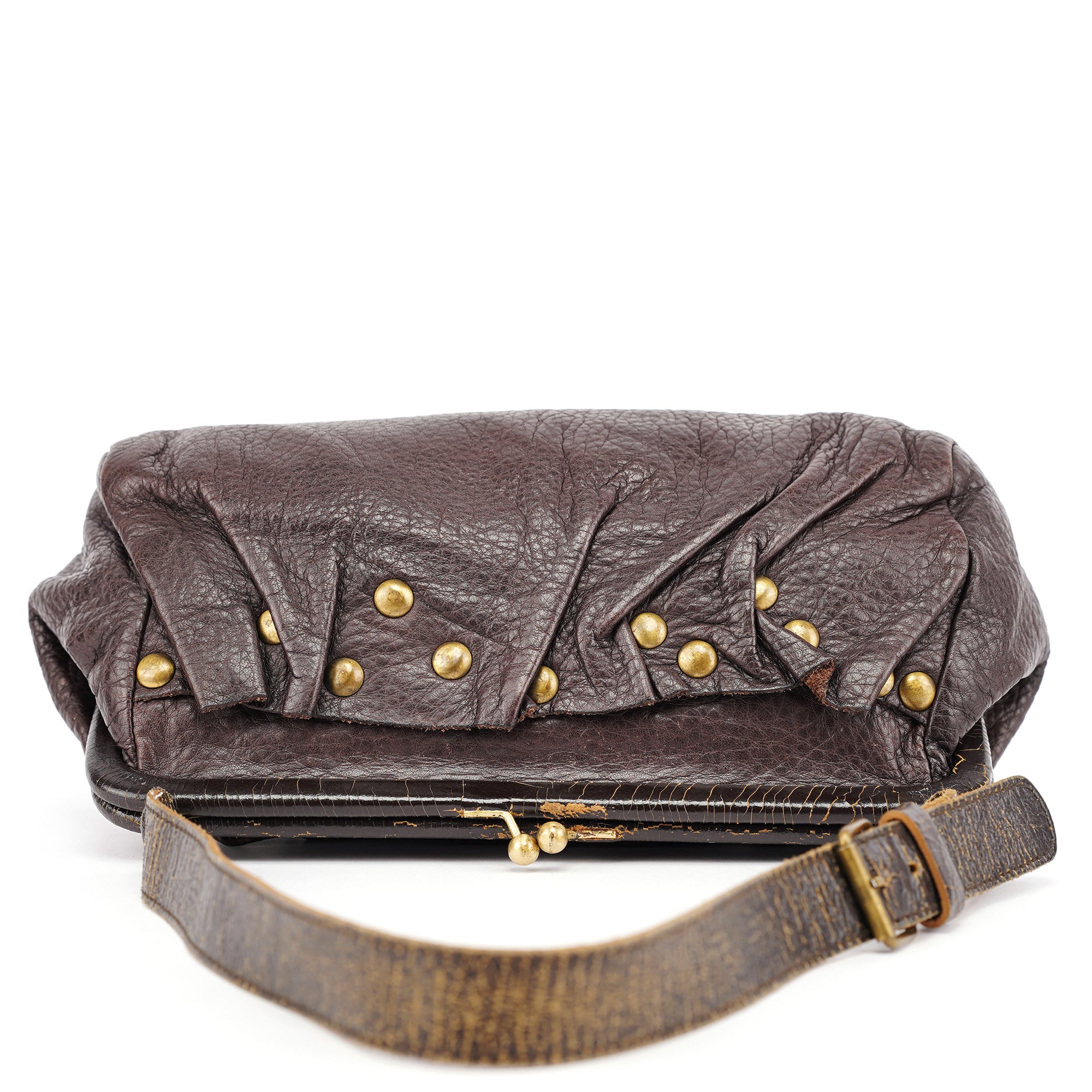 Brown Crackled Leather Clutch Shoulder Bag