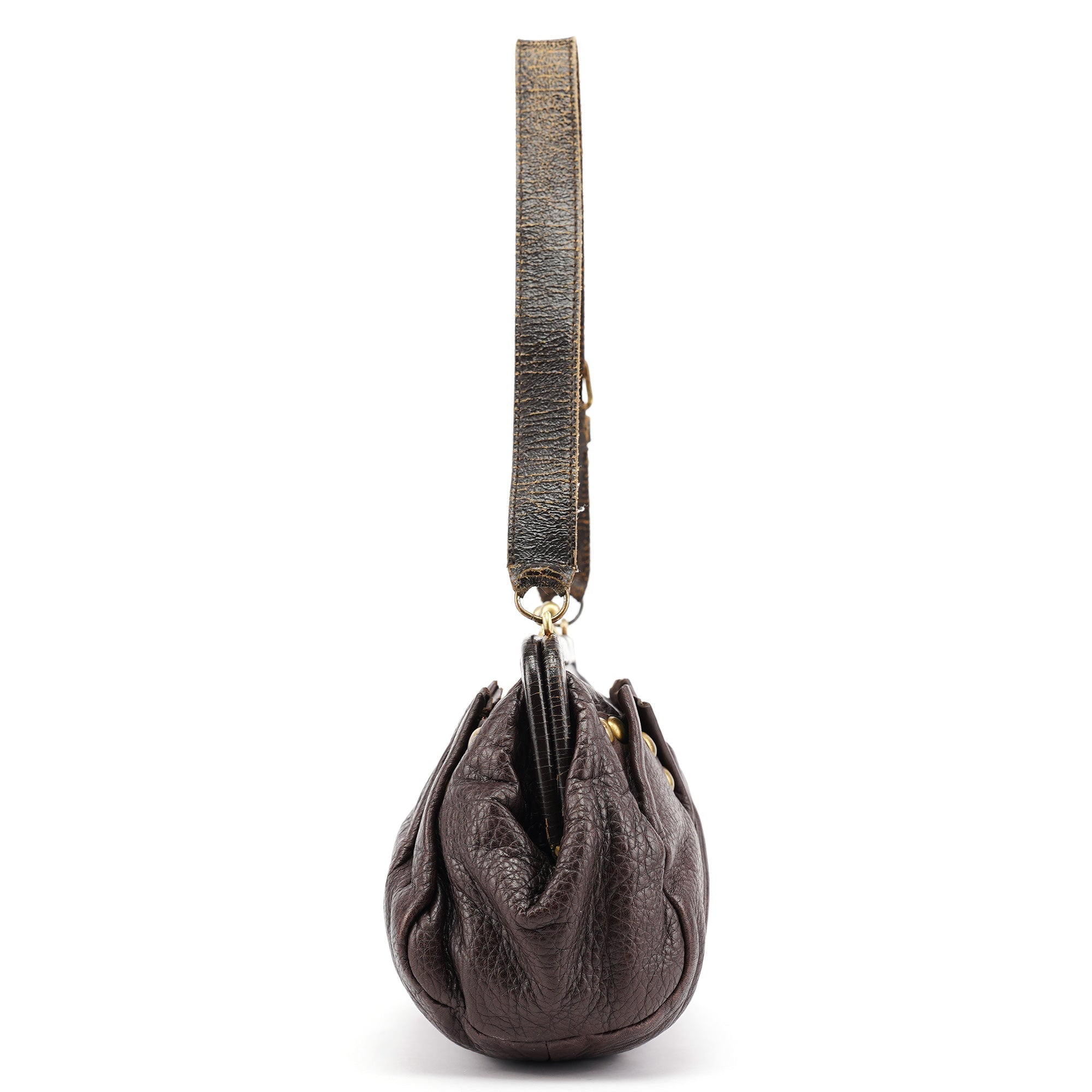 Brown Crackled Leather Clutch Shoulder Bag