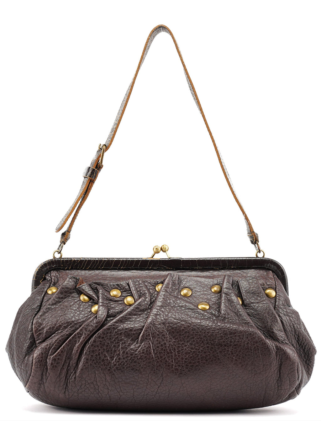 Brown Crackled Leather Clutch Shoulder Bag