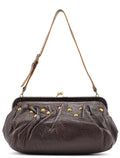 Brown Crackled Leather Clutch Shoulder Bag