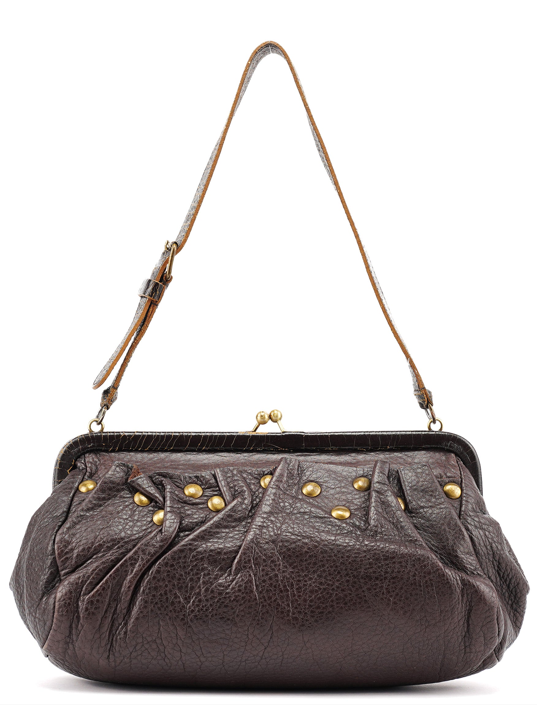 Brown Crackled Leather Clutch Shoulder Bag