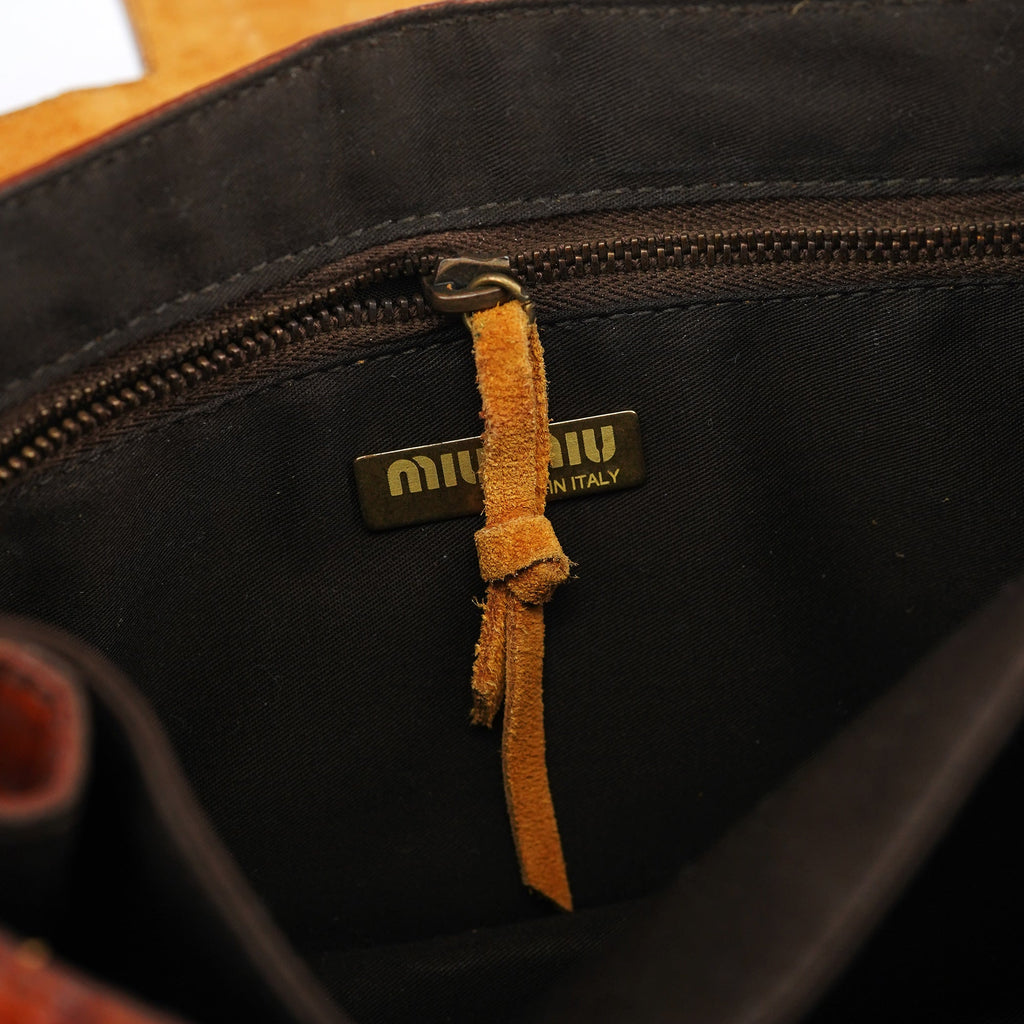 Brown Croc Embossed Belt Shoulder Bag