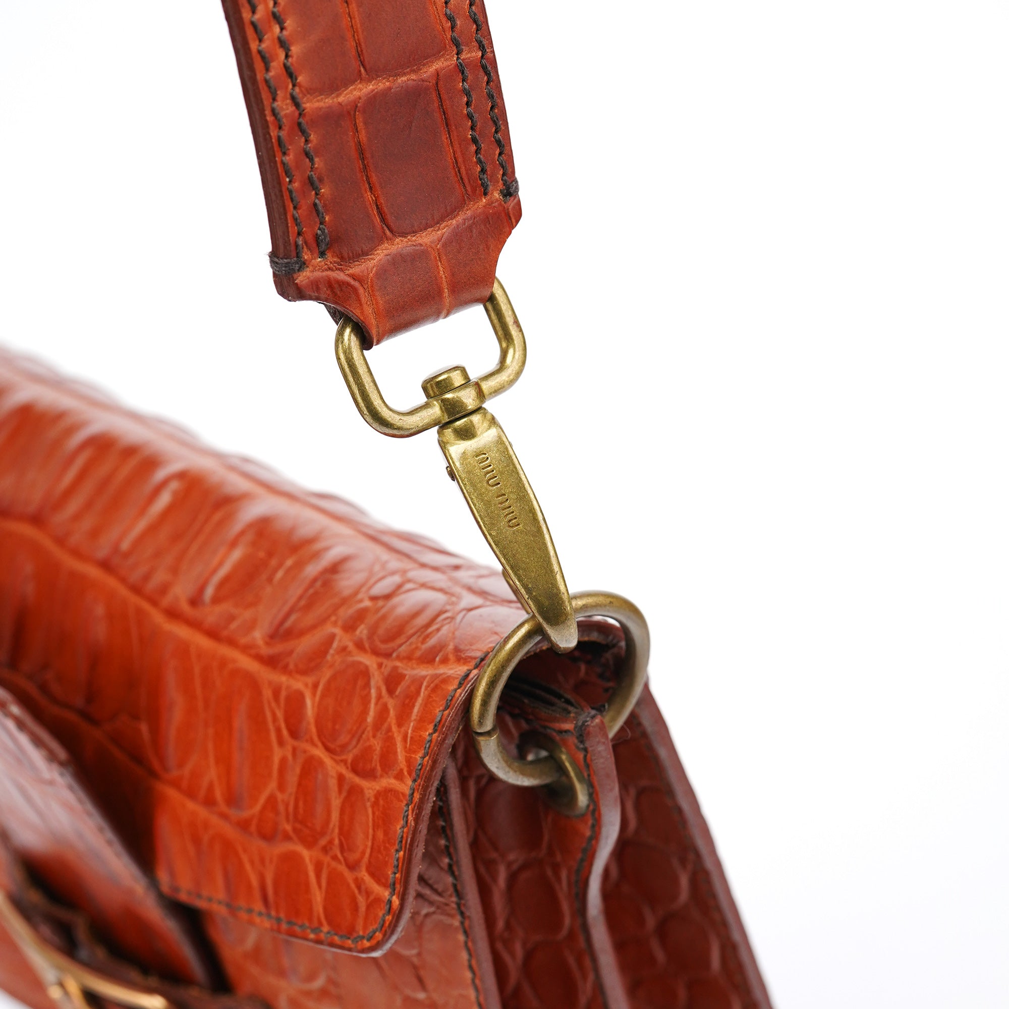 Brown Croc Embossed Belt Shoulder Bag
